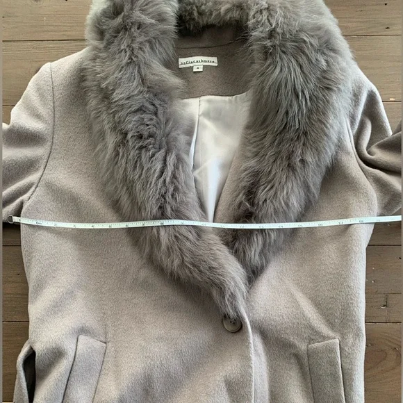 Sofia Cashmere wool real lamb shearling fur trim coat NWT - Picture 7 of 8